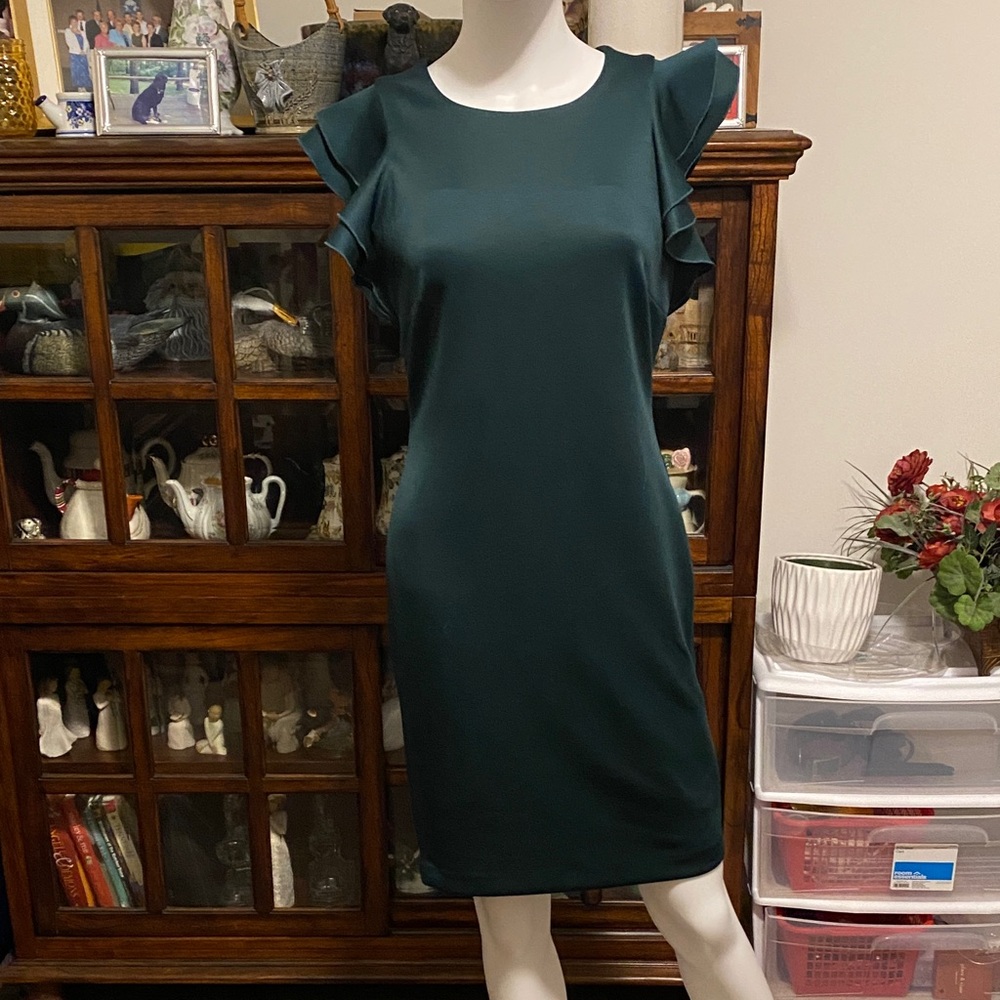 Tommy Hilfiger Dark Green Ruffle Sleeve Mini Dress